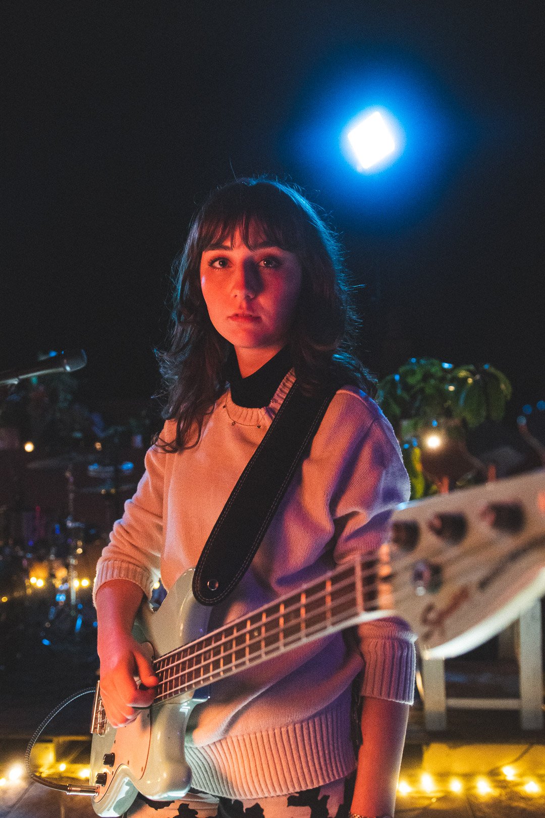 Close-up portrait of Scout Eastment of EGOISM on the rooftop stage